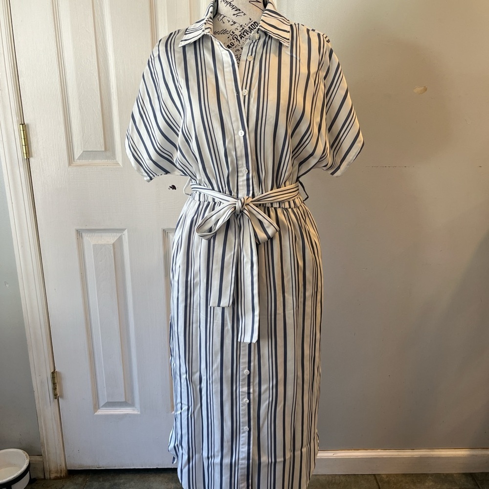 Nautical Striped Women’s Classic Fisherman Coastal Button Up Dress